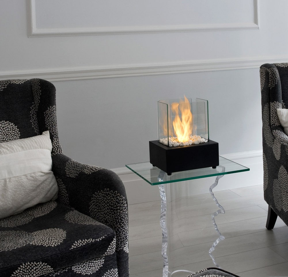 Black CUBE Bioethanol Burner Tabletop